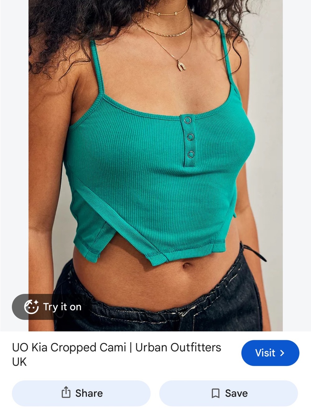 Urban Outfitters Teal Kia Ribbed Cropped Cami